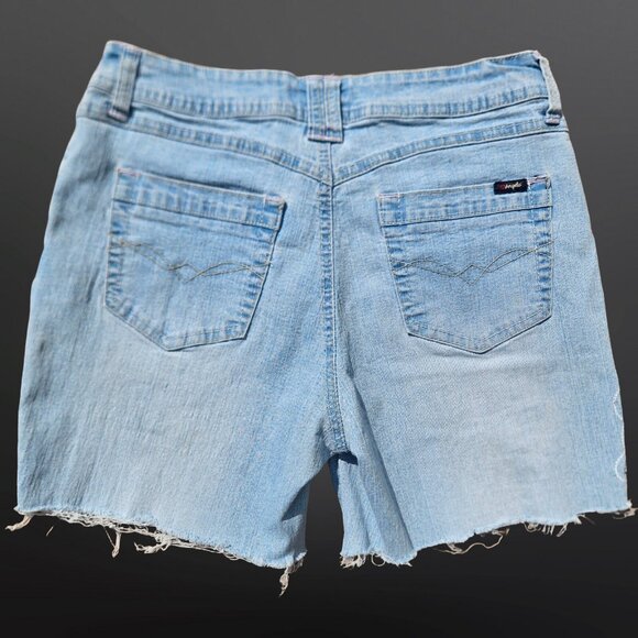 Y2K Angels Cut Off denim Shorts Size 8 Embroidered Rhinestone Butterfly 2000s - Picture 5 of 7